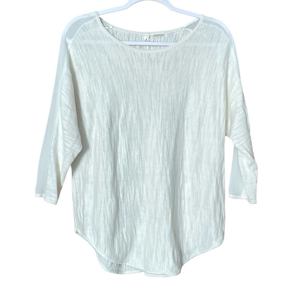 Anthropologie Moth Ivory Loose Knit Sweater Cropped Sleeve Size Small